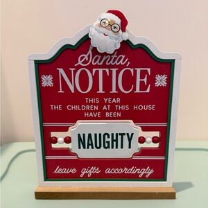 Adorable Santa Naughty/Nice Notice Holiday Table Sign- NWT